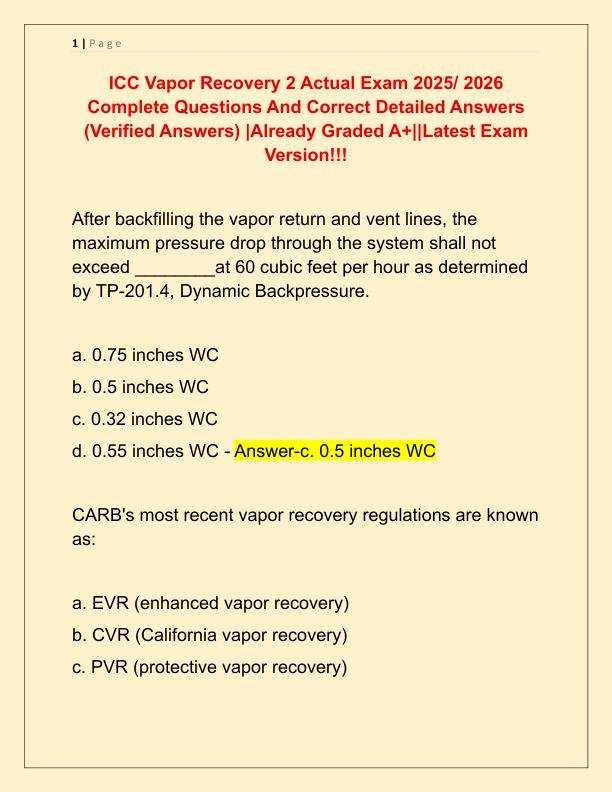 ICC Vapor Recovery 2 Actual Exam 2025