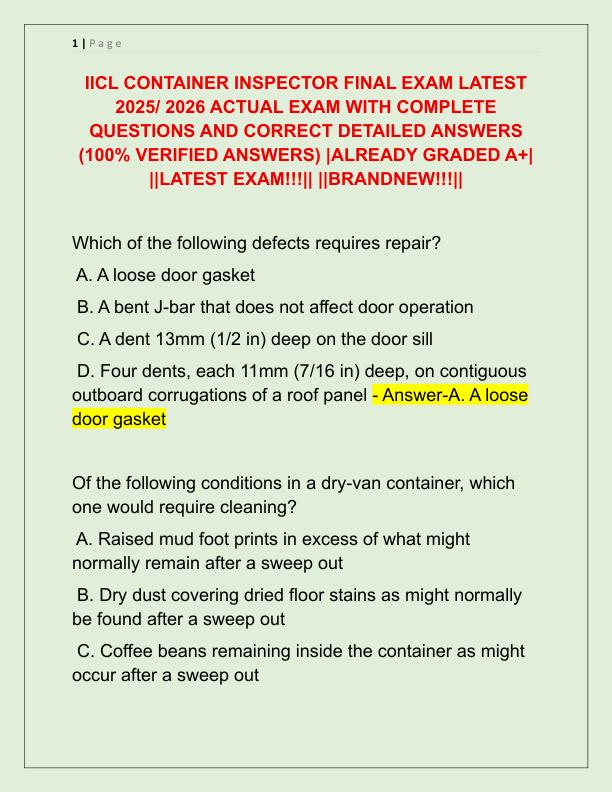 IICL CONTAINER INSPECTOR FINAL EXAM LATEST 2025