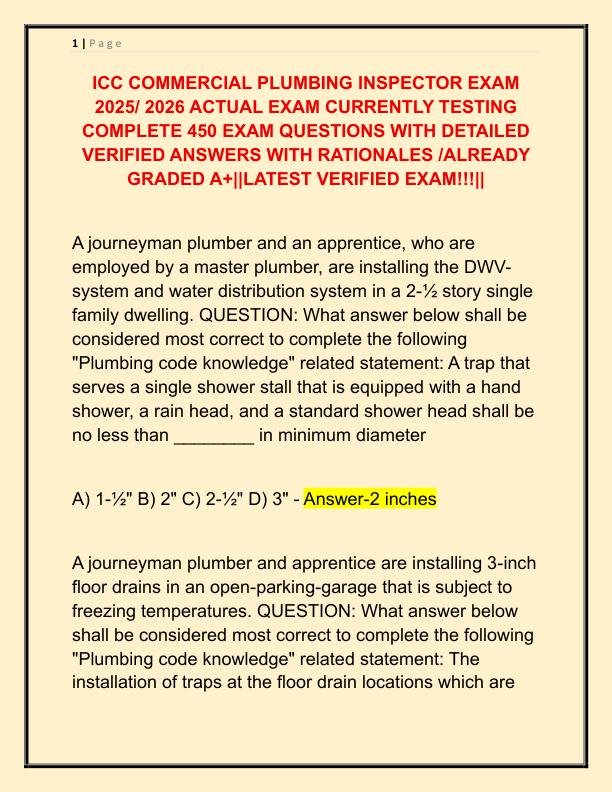 ICC COMMERCIAL PLUMBING INSPECTOR EXAM 2025