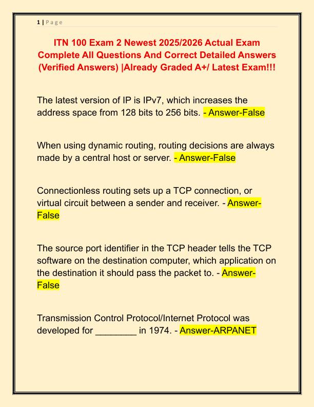 ITN 100 Exam 2 Newest 2025