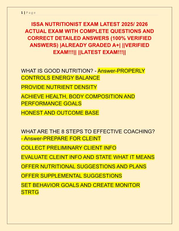 ISSA NUTRITIONIST EXAM LATEST 2025