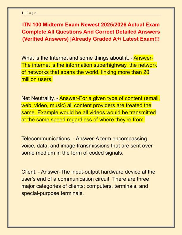 ITN 100 Midterm Exam Newest 2025
