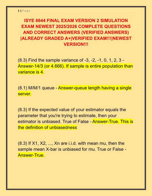 ISYE 6644 FINAL EXAM VERSION 2 SIMULATION EXAM NEWEST 2025