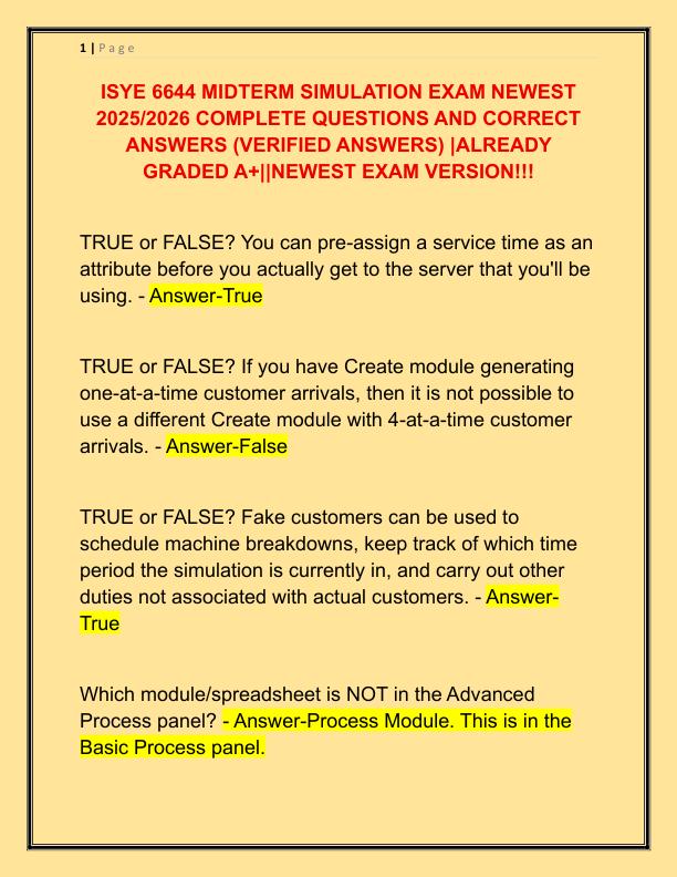 ISYE 6644 MIDTERM SIMULATION EXAM NEWEST 2025