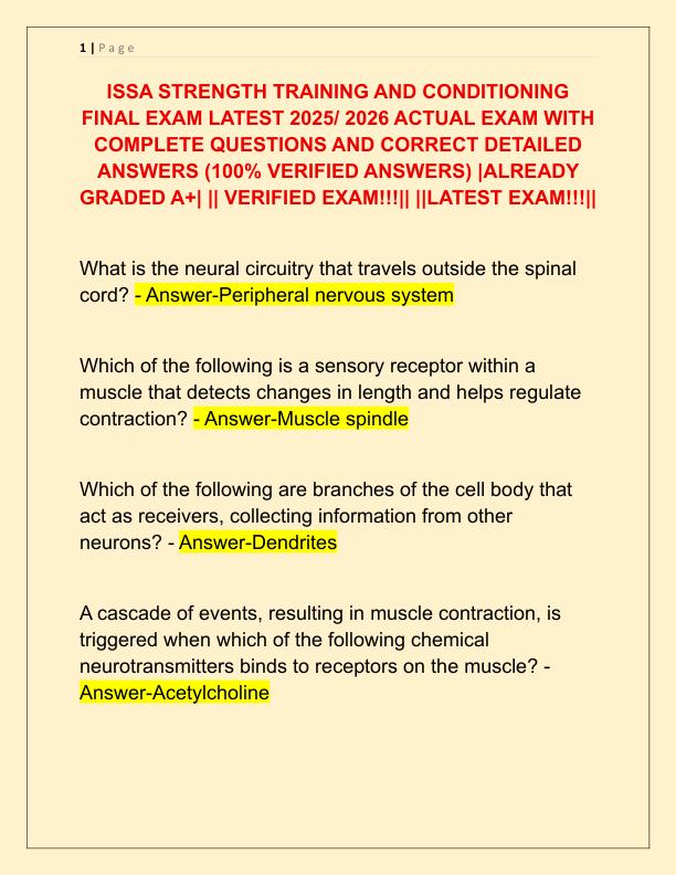 ISSA STRENGTH TRAINING AND CONDITIONING FINAL EXAM LATEST 2025