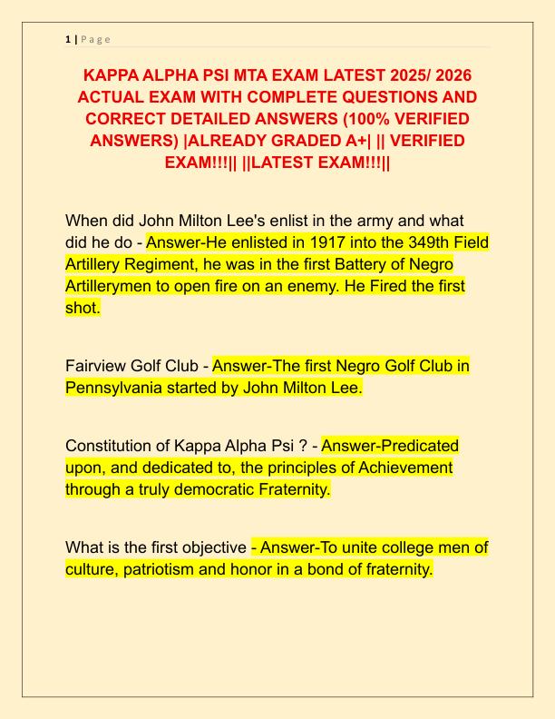 KAPPA ALPHA PSI MTA EXAM LATEST 2025
