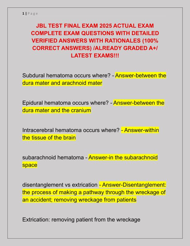 JBL TEST FINAL EXAM 2025 ACTUAL EXAM COMPLETE EXAM QUESTIONS WITH DETAILED VERIFIED ANSWERS WITH RATIONALES