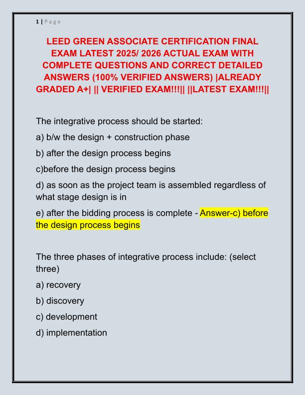 LEED GREEN ASSOCIATE CERTIFICATION FINAL EXAM LATEST 2025