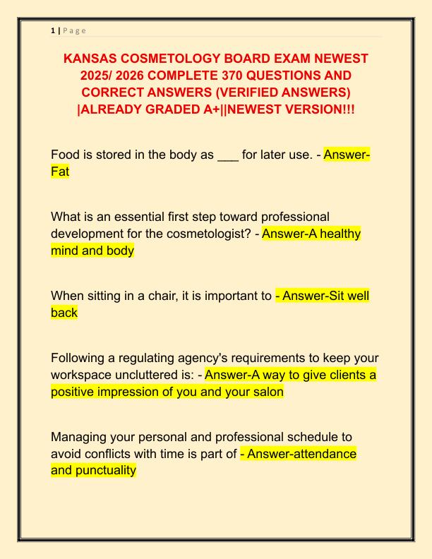 KANSAS COSMETOLOGY BOARD EXAM NEWEST 2025