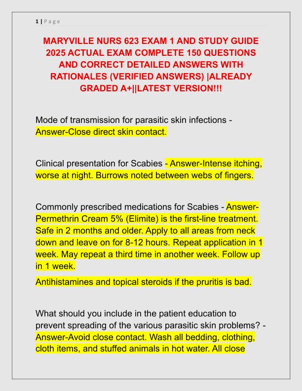 MARYVILLE NURS 623 EXAM 1 AND STUDY GUIDE 2025 ACTUAL EXAM COMPLETE 150 QUESTIONS AND CORRECT DETAILED ANSWERS WITH RATIONALES