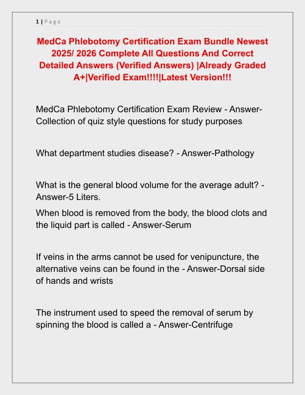 MedCa Phlebotomy Certification Exam Bundle Newest 2025