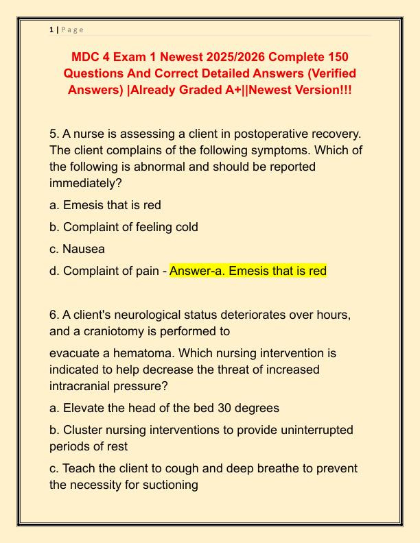 MDC 4 Exam 1 Newest 2025