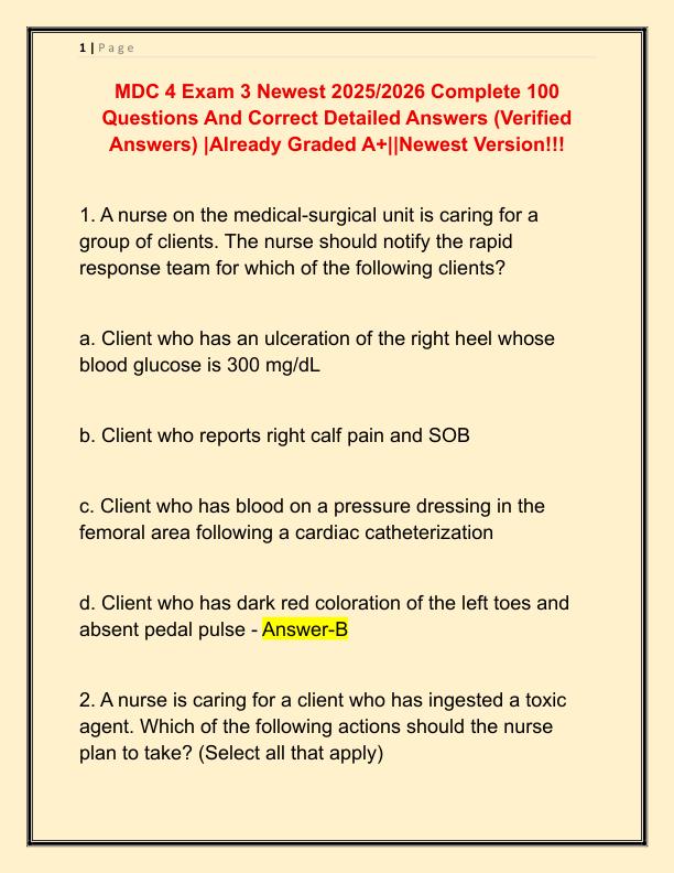 MDC 4 Exam 3 Newest 2025