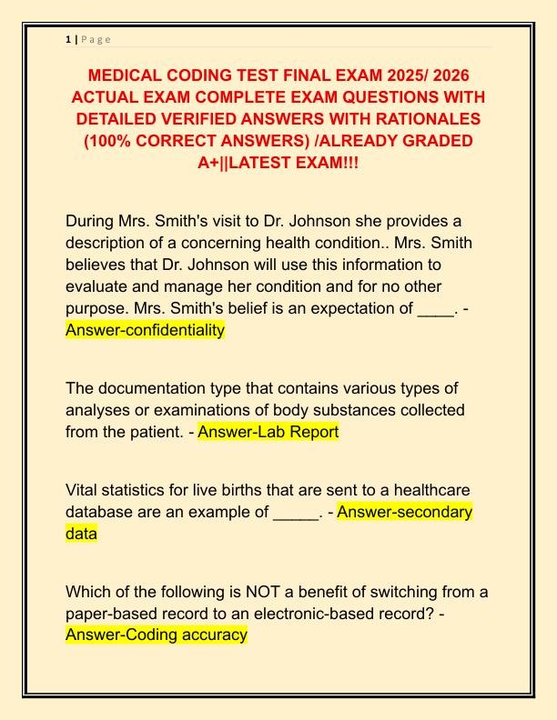 MEDICAL CODING TEST FINAL EXAM 2025