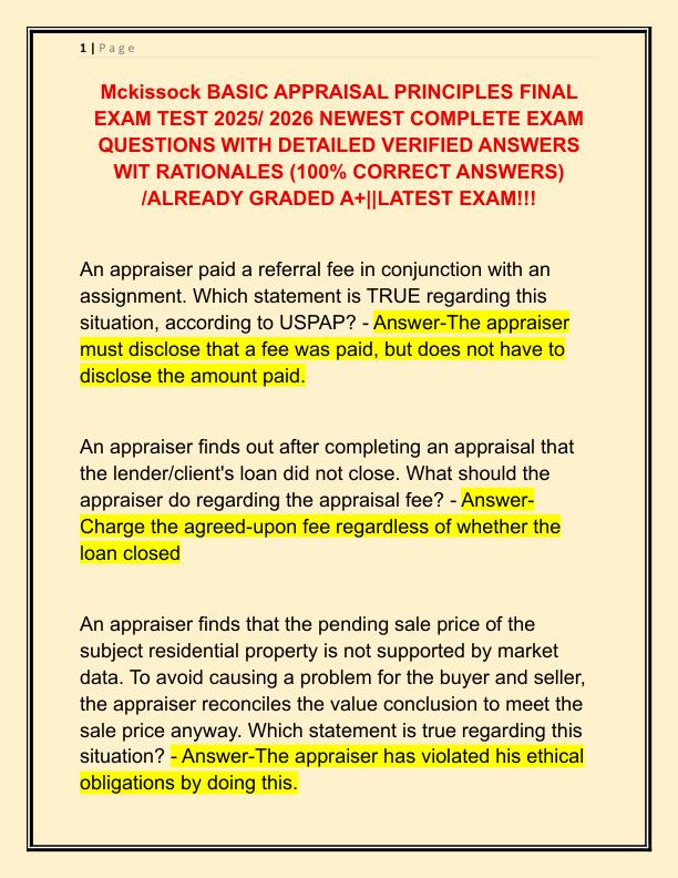 Mckissock BASIC APPRAISAL PRINCIPLES FINAL EXAM TEST 2025