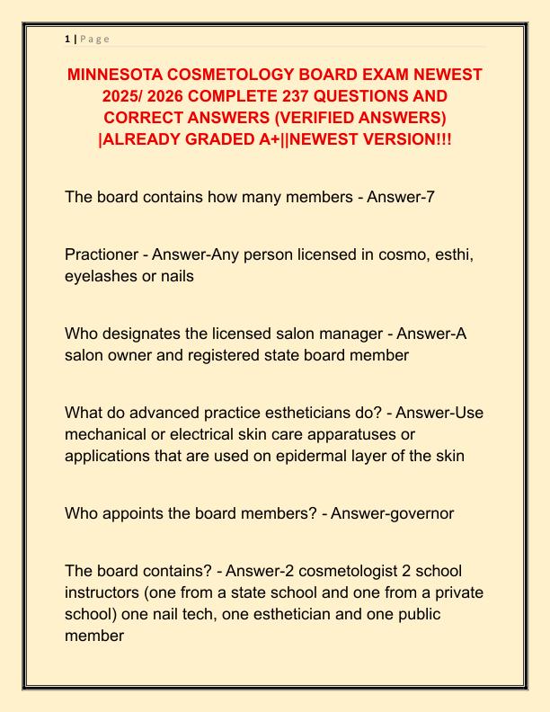 MINNESOTA COSMETOLOGY BOARD EXAM NEWEST 2025