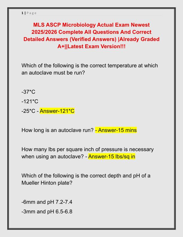 MLS ASCP Microbiology Actual Exam Newest 2025