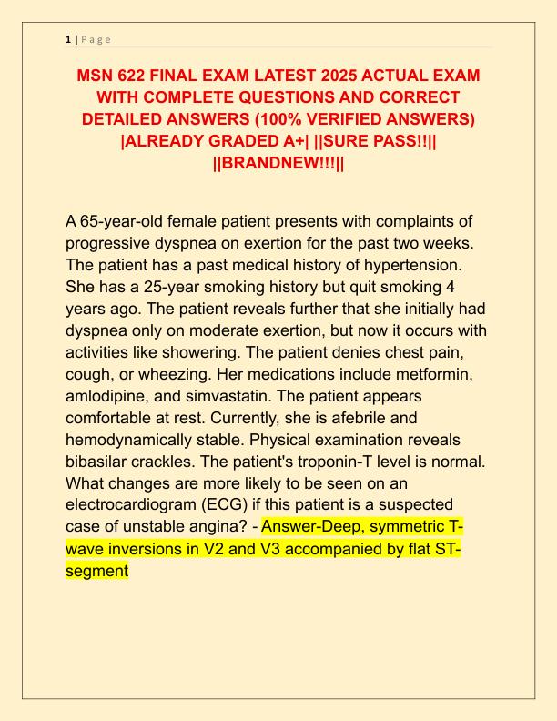 MSN 622 FINAL EXAM LATEST 2025 ACTUAL EXAM WITH COMPLETE QUESTIONS AND CORRECT DETAILED ANSWERS