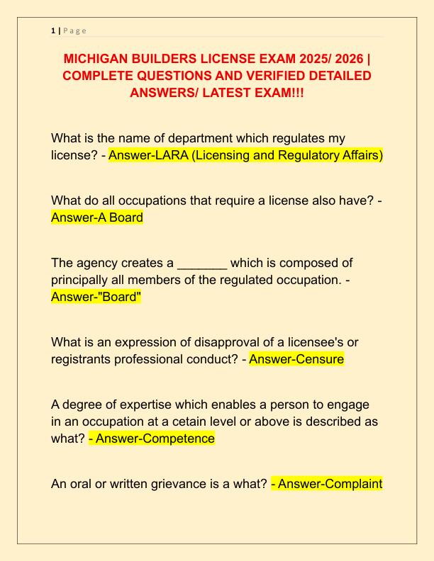 MICHIGAN BUILDERS LICENSE EXAM 2025