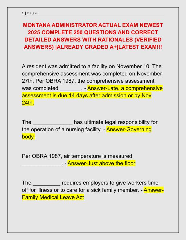 MONTANA ADMINISTRATOR ACTUAL EXAM NEWEST 2025 COMPLETE 250 QUESTIONS AND CORRECT DETAILED ANSWERS WITH RATIONALES