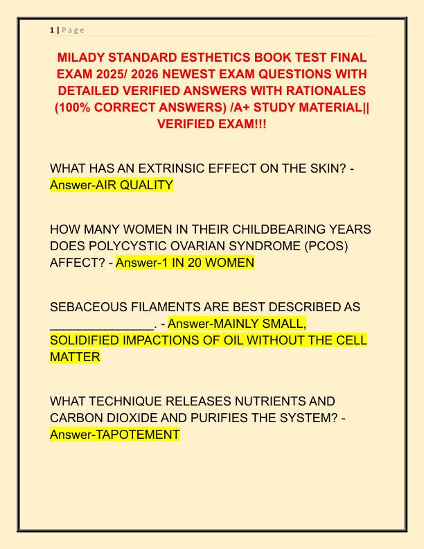 MILADY STANDARD ESTHETICS BOOK TEST FINAL EXAM 2025