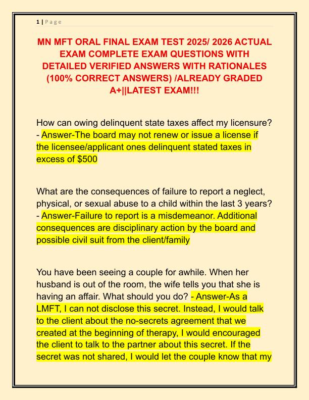 MN MFT ORAL FINAL EXAM TEST 2025