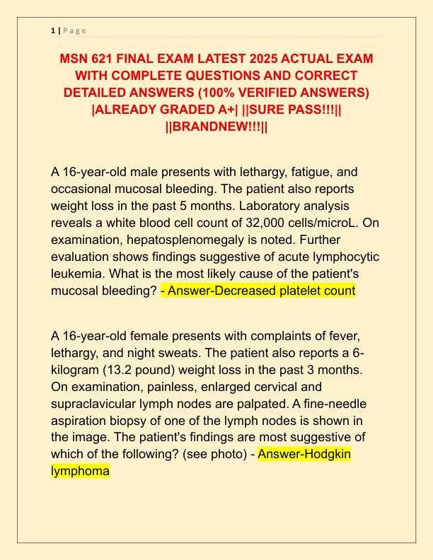 MSN 621 FINAL EXAM LATEST 2025 ACTUAL EXAM WITH COMPLETE QUESTIONS AND CORRECT DETAILED ANSWERS