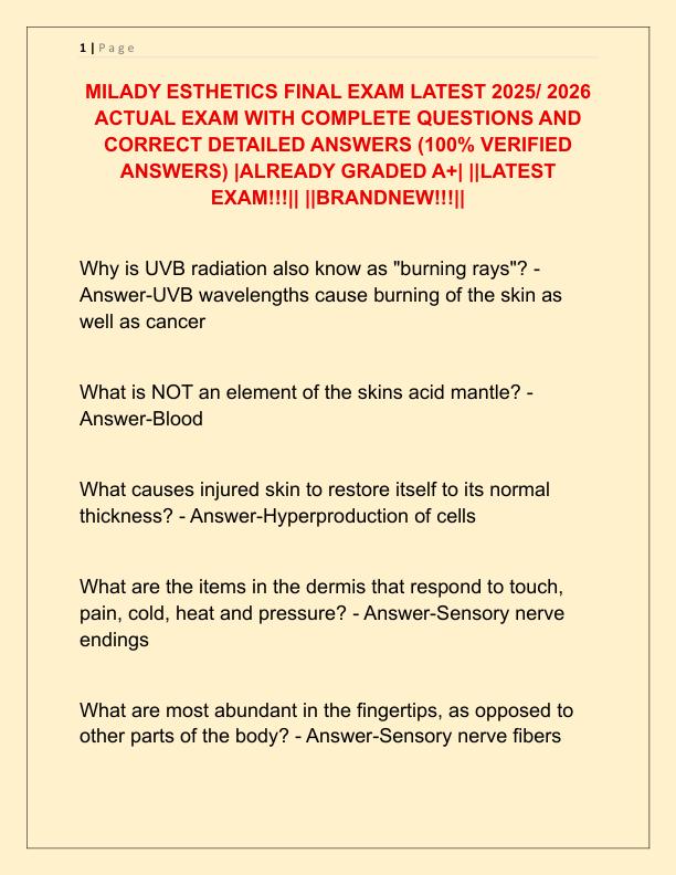 MILADY ESTHETICS FINAL EXAM LATEST 2025