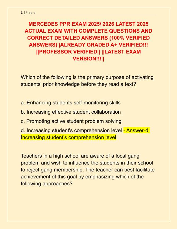 MERCEDES PPR EXAM 2025