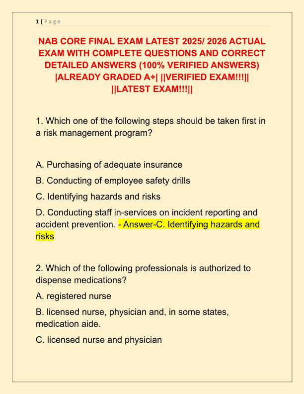NAB CORE FINAL EXAM LATEST 2025