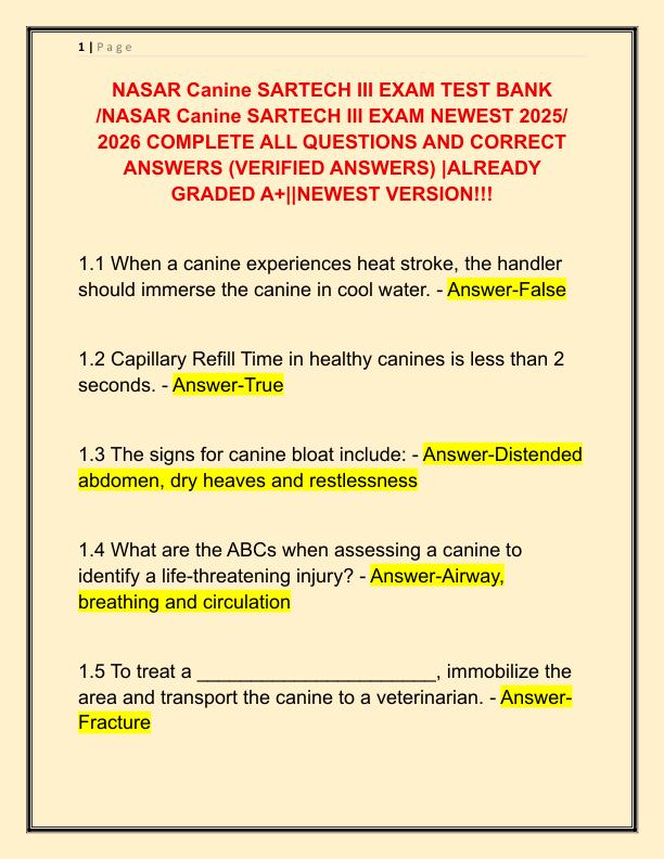 NASAR Canine SARTECH III EXAM TEST BANK