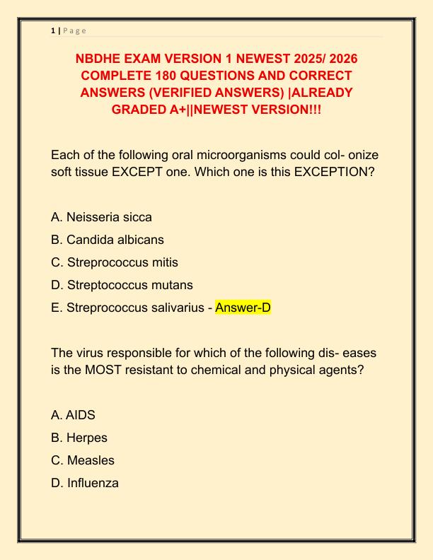 NBDHE EXAM VERSION 1 NEWEST 2025