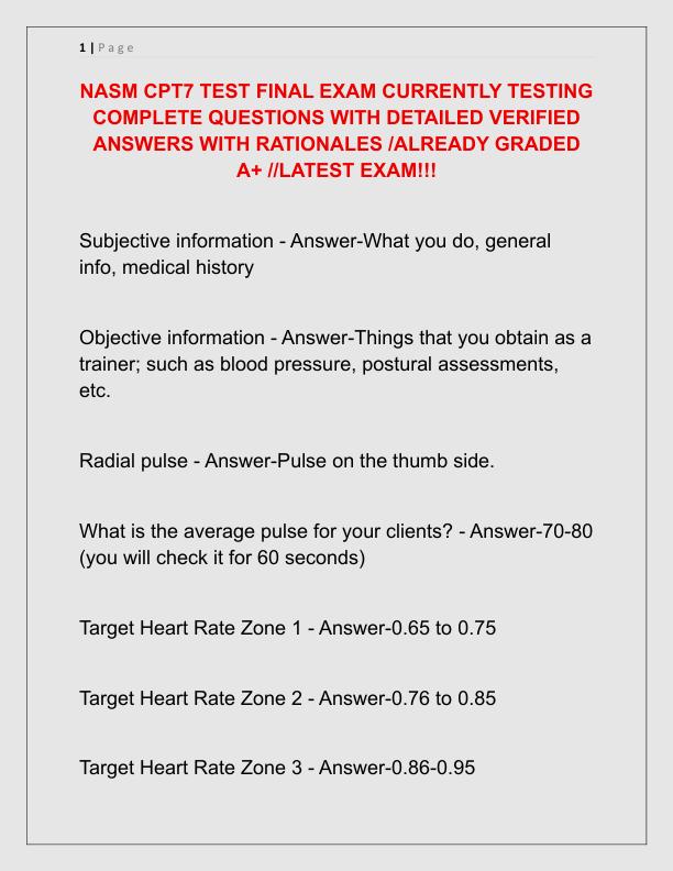 NASM CPT7 TEST FINAL EXAM CURRENTLY TESTING COMPLETE QUESTIONS WITH DETAILED VERIFIED ANSWERS WITH RATIONALES
