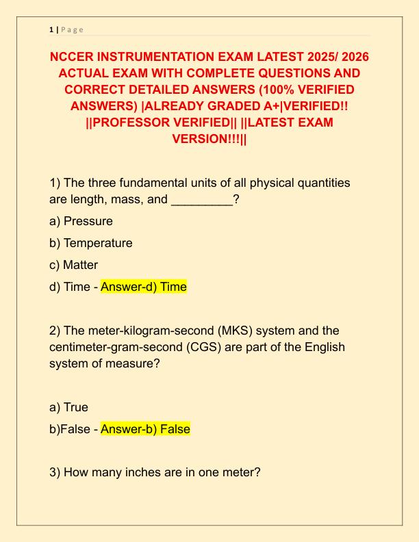 NCCER INSTRUMENTATION EXAM LATEST 2025