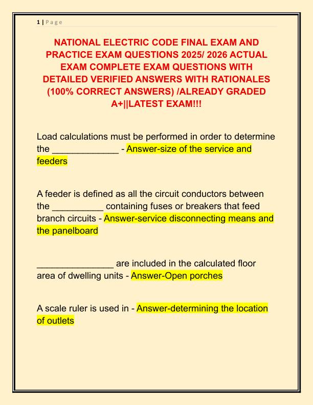 NATIONAL ELECTRIC CODE FINAL EXAM AND PRACTICE EXAM QUESTIONS 2025