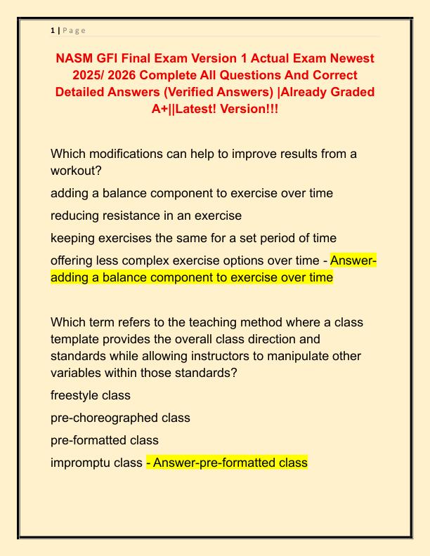 NASM GFI Final Exam Version 1 Actual Exam Newest 2025