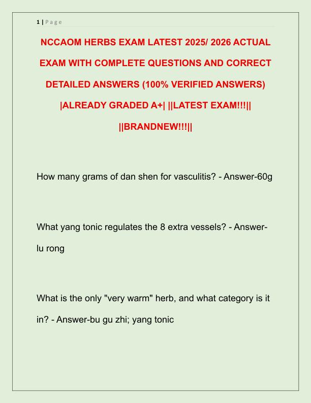 NCCAOM HERBS EXAM LATEST 2025