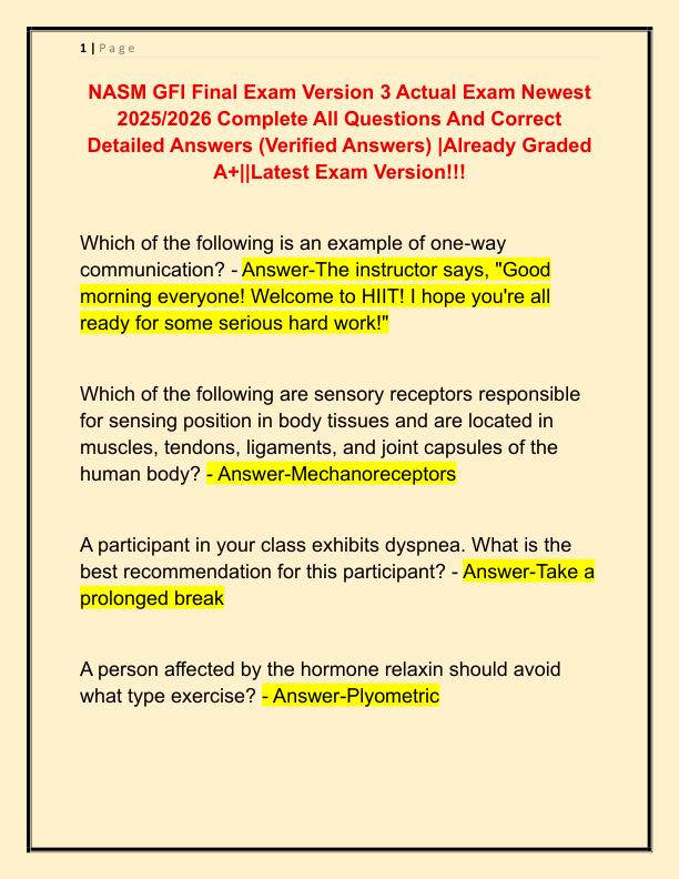 NASM GFI Final Exam Version 3 Actual Exam Newest 2025