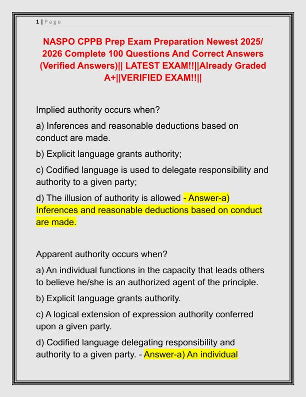 NASPO CPPB Prep Exam Preparation Newest 2025