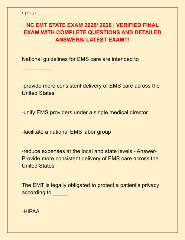 NC EMT STATE EXAM 2025