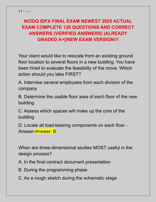 NCIDQ IDFX FINAL EXAM NEWEST 2025 ACTUAL EXAM COMPLETE 120 QUESTIONS AND CORRECT ANSWERS