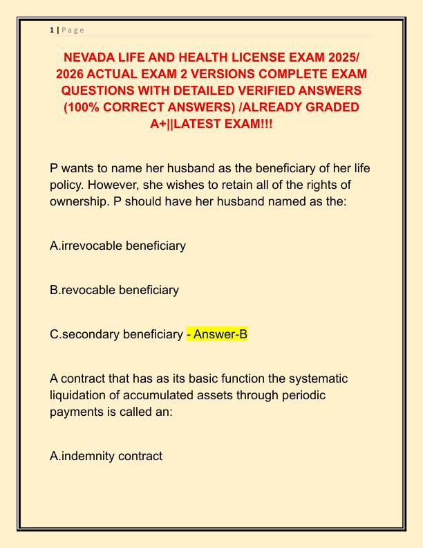 NEVADA LIFE AND HEALTH LICENSE EXAM 2025