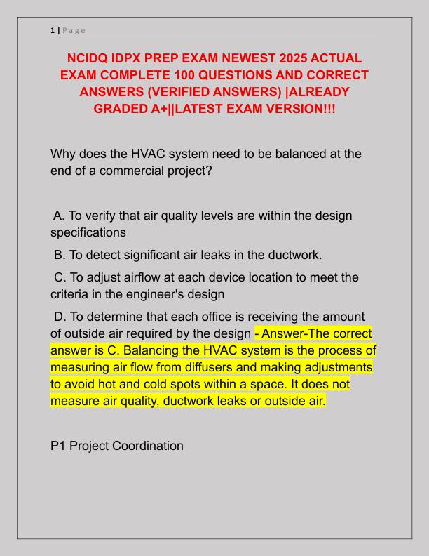 NCIDQ IDPX PREP EXAM NEWEST 2025 ACTUAL EXAM COMPLETE 100 QUESTIONS AND CORRECT ANSWERS