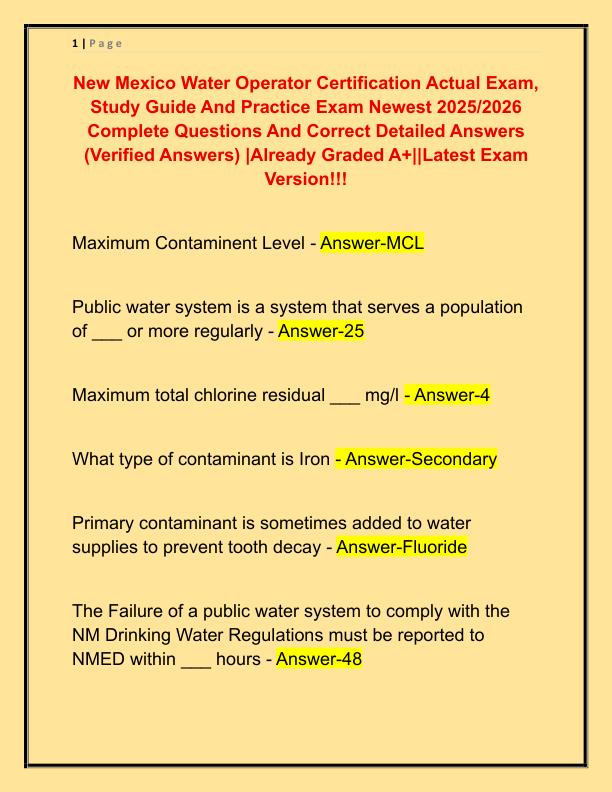 New Mexico Water Operator Certification Actual Exam