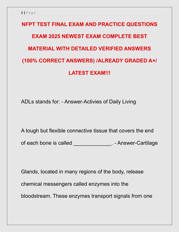 NFPT TEST FINAL EXAM AND PRACTICE QUESTIONS EXAM 2025 NEWEST EXAM COMPLETE BEST MATERIAL WITH DETAILED VERIFIED ANSWERS