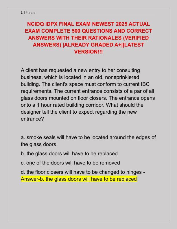 NCIDQ IDPX FINAL EXAM NEWEST 2025 ACTUAL EXAM COMPLETE 500 QUESTIONS AND CORRECT ANSWERS WITH THEIR RATIONALES