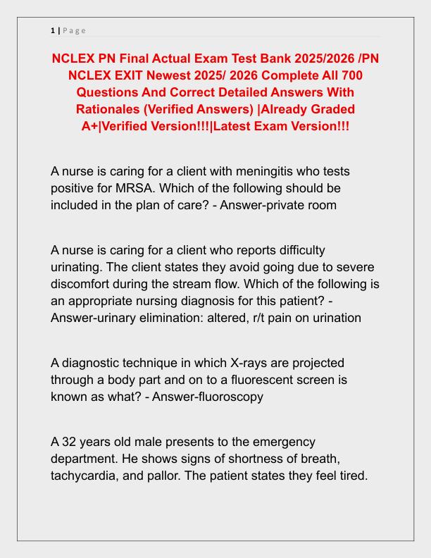 NCLEX PN Final Actual Exam Test Bank 2025