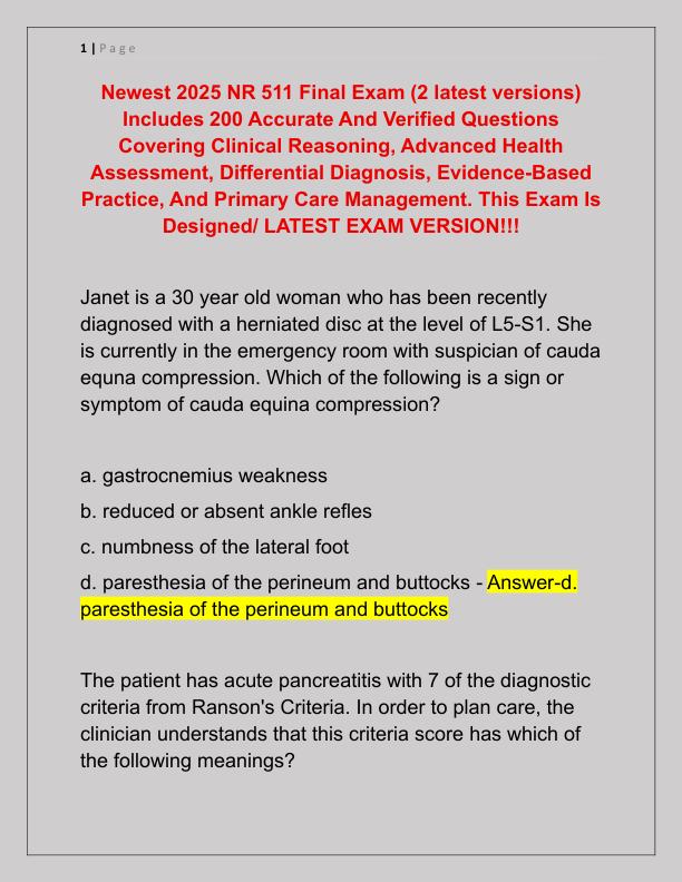 Newest 2025 NR 511 Final Exam