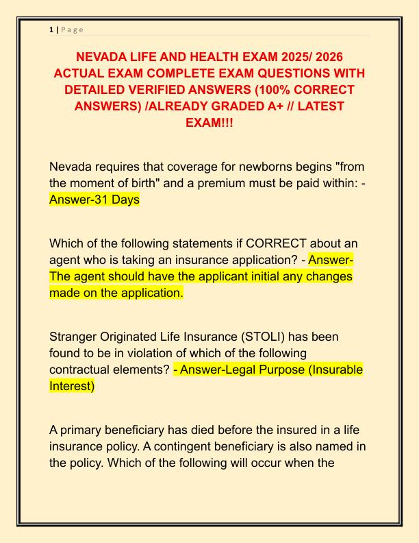 NEVADA LIFE AND HEALTH EXAM 2025