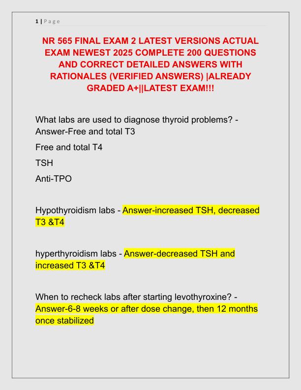NR 565 FINAL EXAM 2 LATEST VERSIONS ACTUAL EXAM NEWEST 2025 COMPLETE 200 QUESTIONS AND CORRECT DETAILED ANSWERS WITH RATIONALES